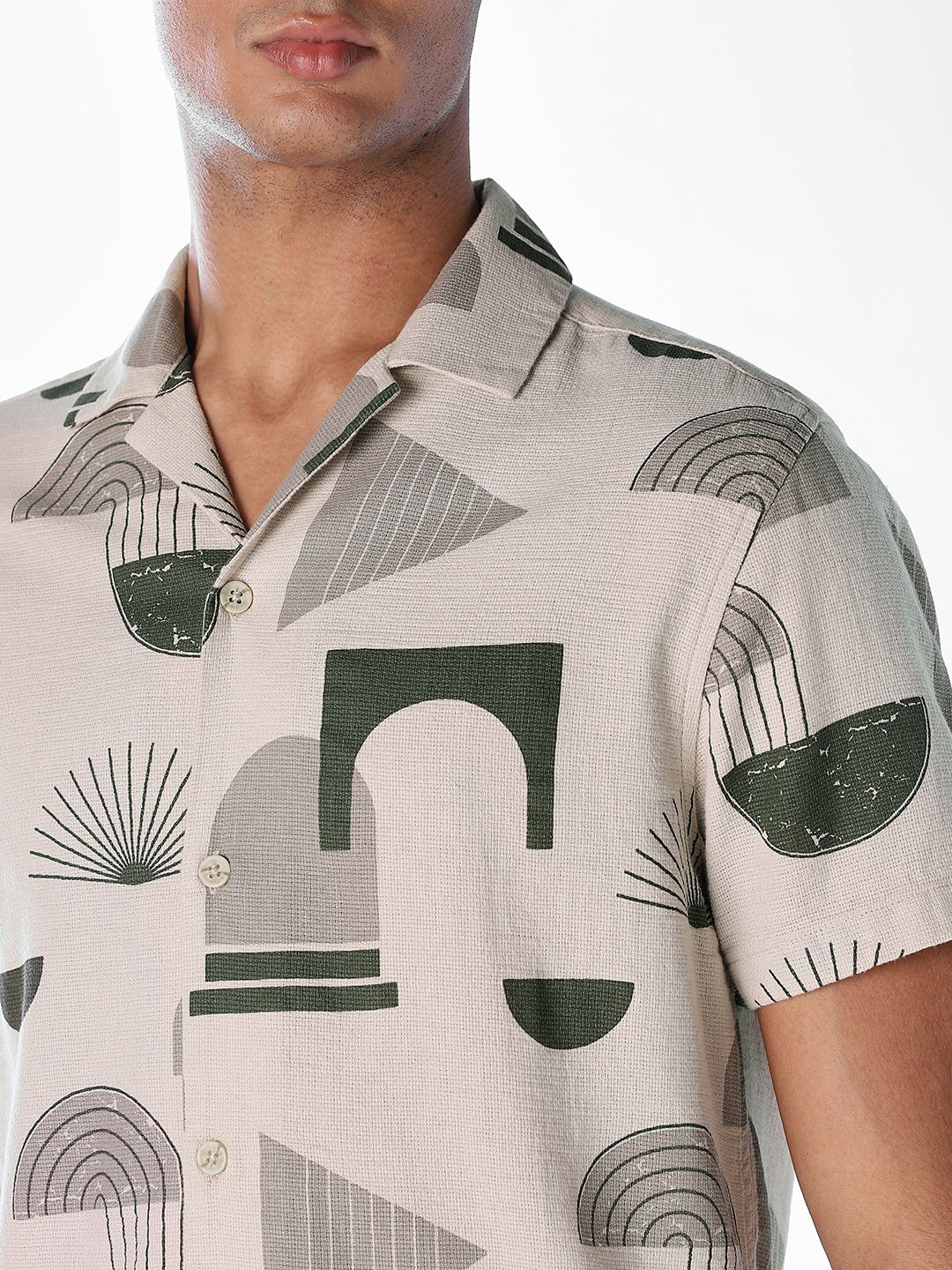 Printed Comfort Fit Shirt - Light Beige - Image 5