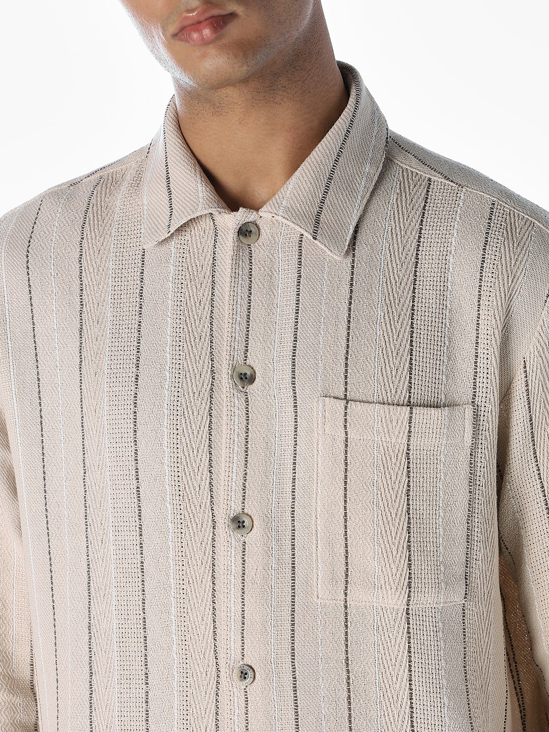 Striped Comfort Fit Shirt - Beige - Image 5