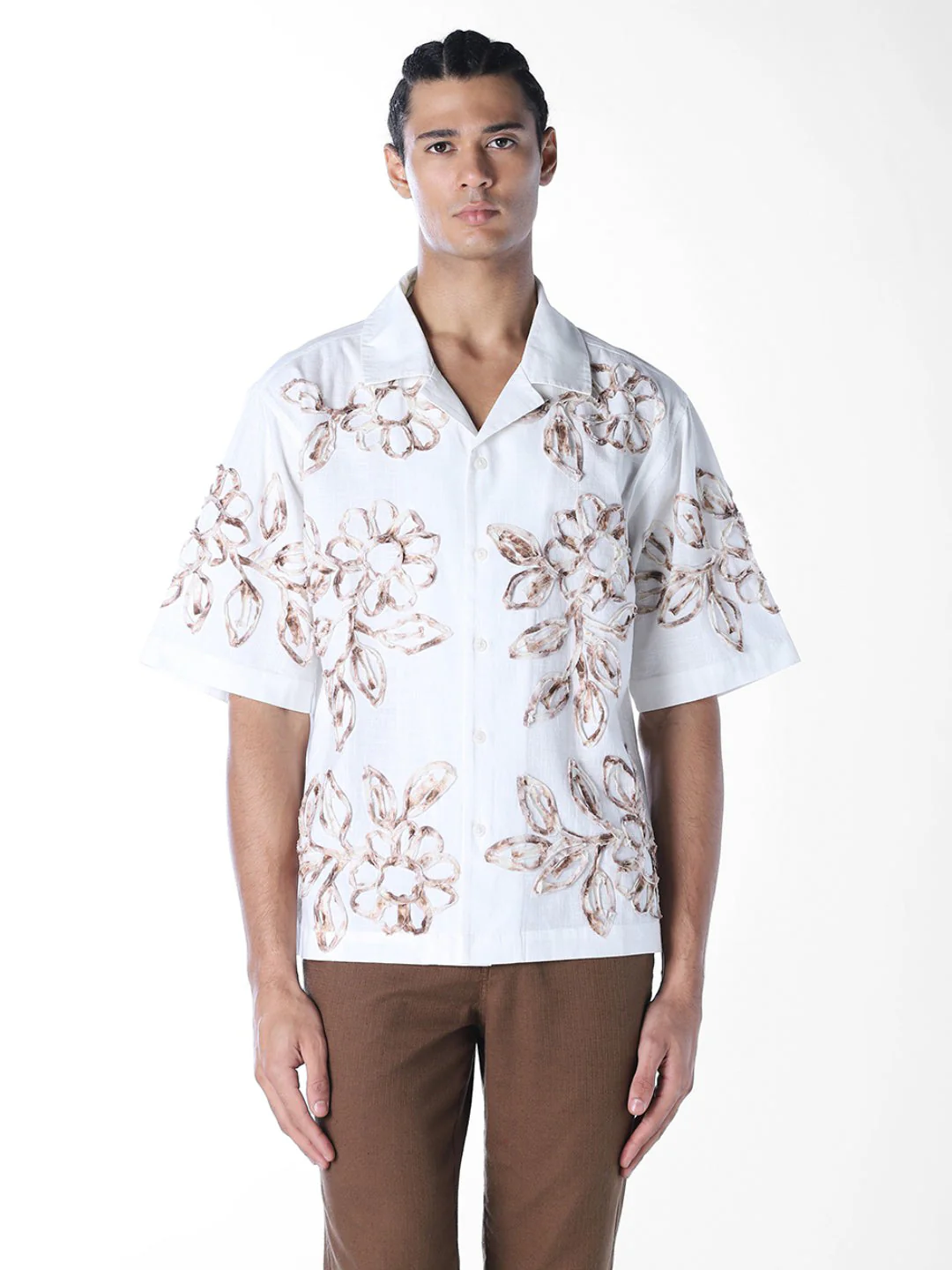 Applique Embroidered Oversized Shirt - White - Image 2