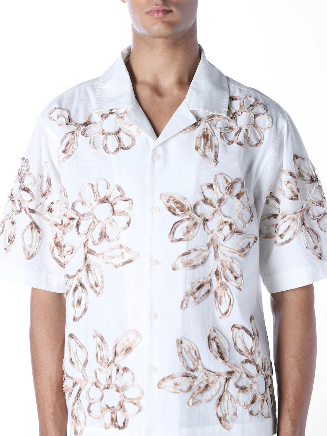 Applique Embroidered Oversized Shirt - White - Image 5