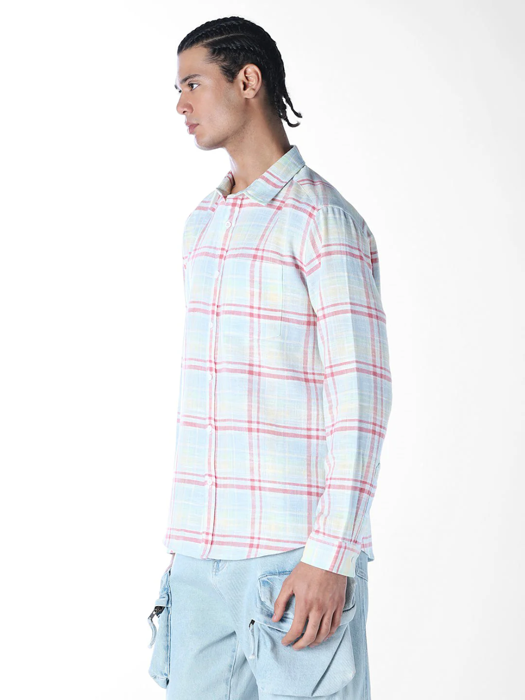 Pastel Green Check Cotton Shirt - Image 3