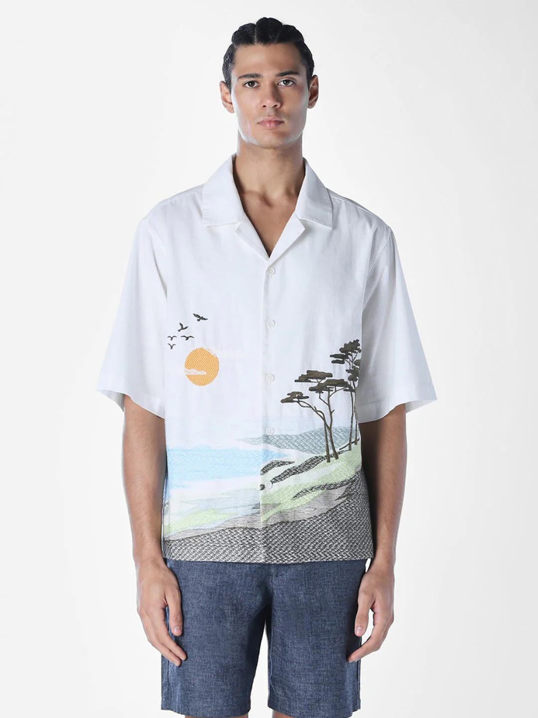 Landscape Print Embroidered Oversized Shirt - Image 2