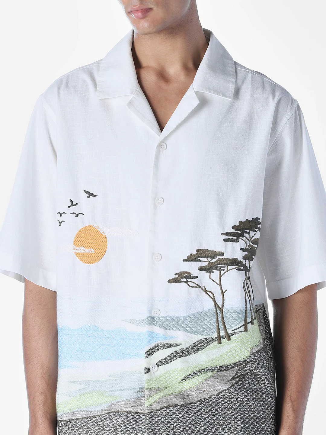 Landscape Print Embroidered Oversized Shirt - Image 5