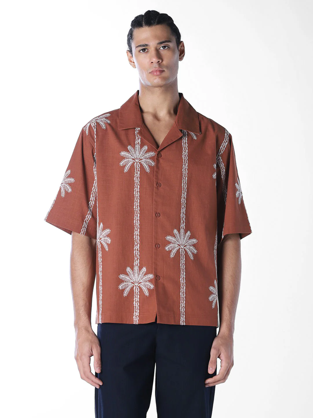 Rust Embroidered Oversized Shirt - Image 2