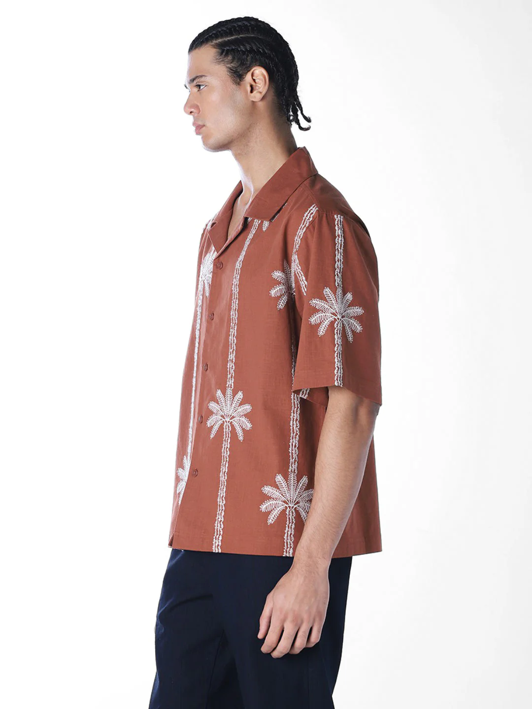 Rust Embroidered Oversized Shirt - Image 3