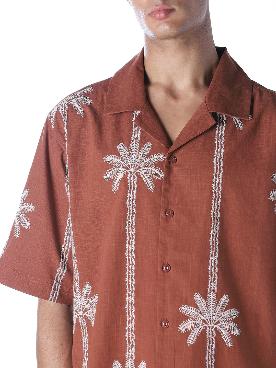Rust Embroidered Oversized Shirt - Image 5
