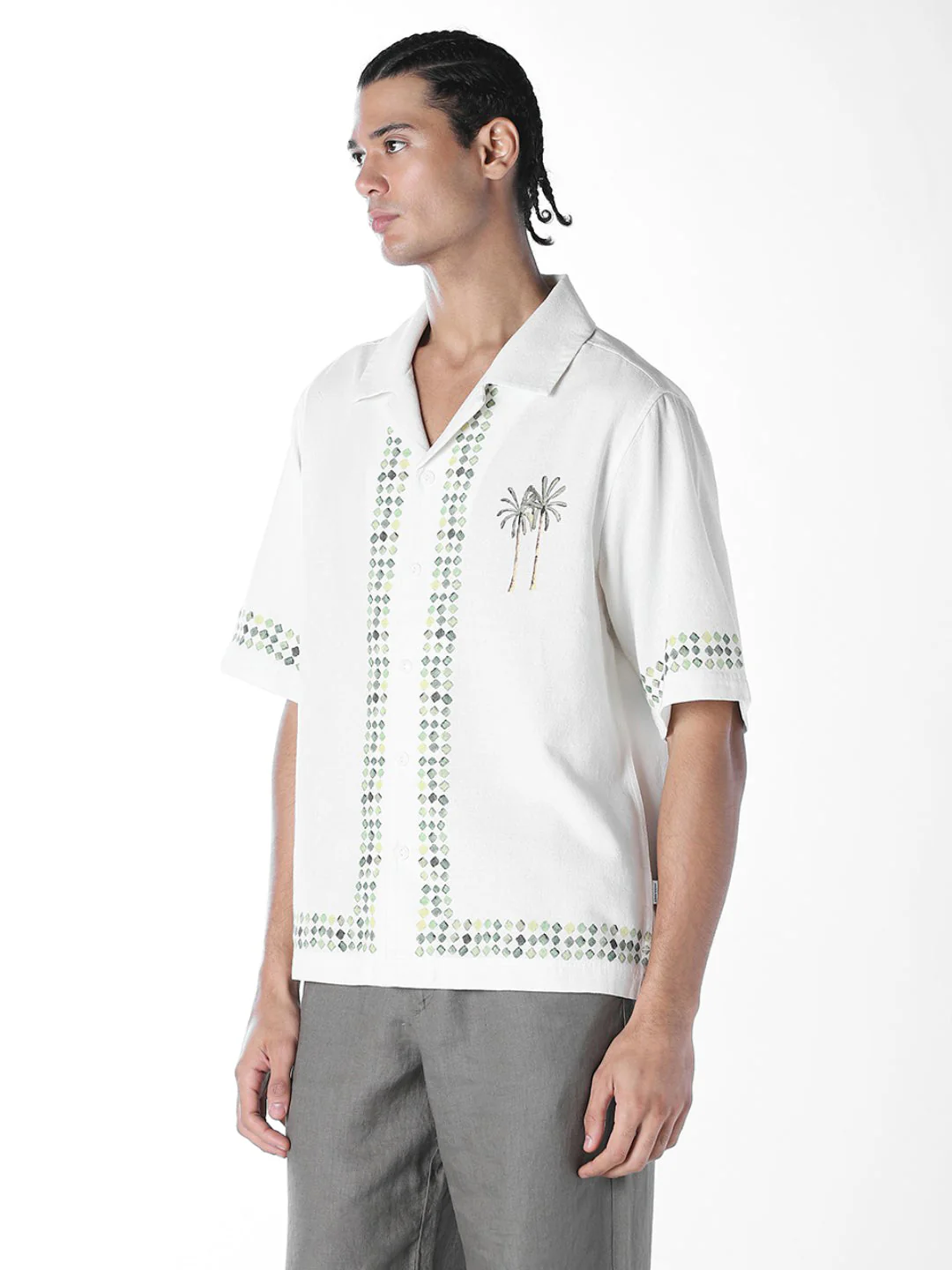Palm Tree Embroidered Oversized Shirt - Image 3