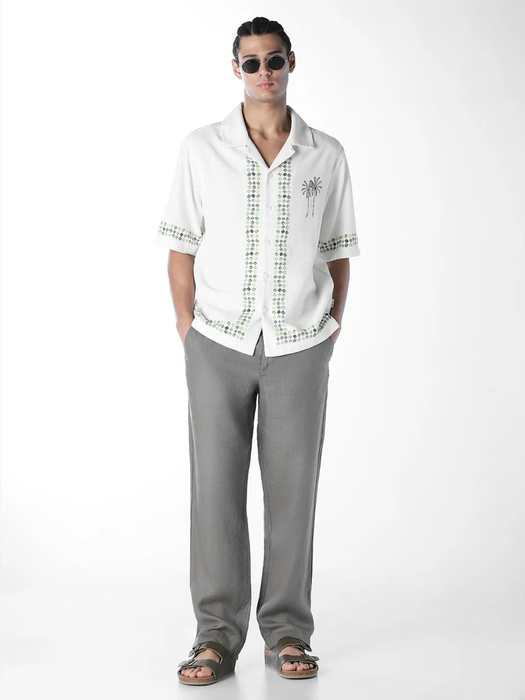 Palm Tree Embroidered Oversized Shirt - Image 6