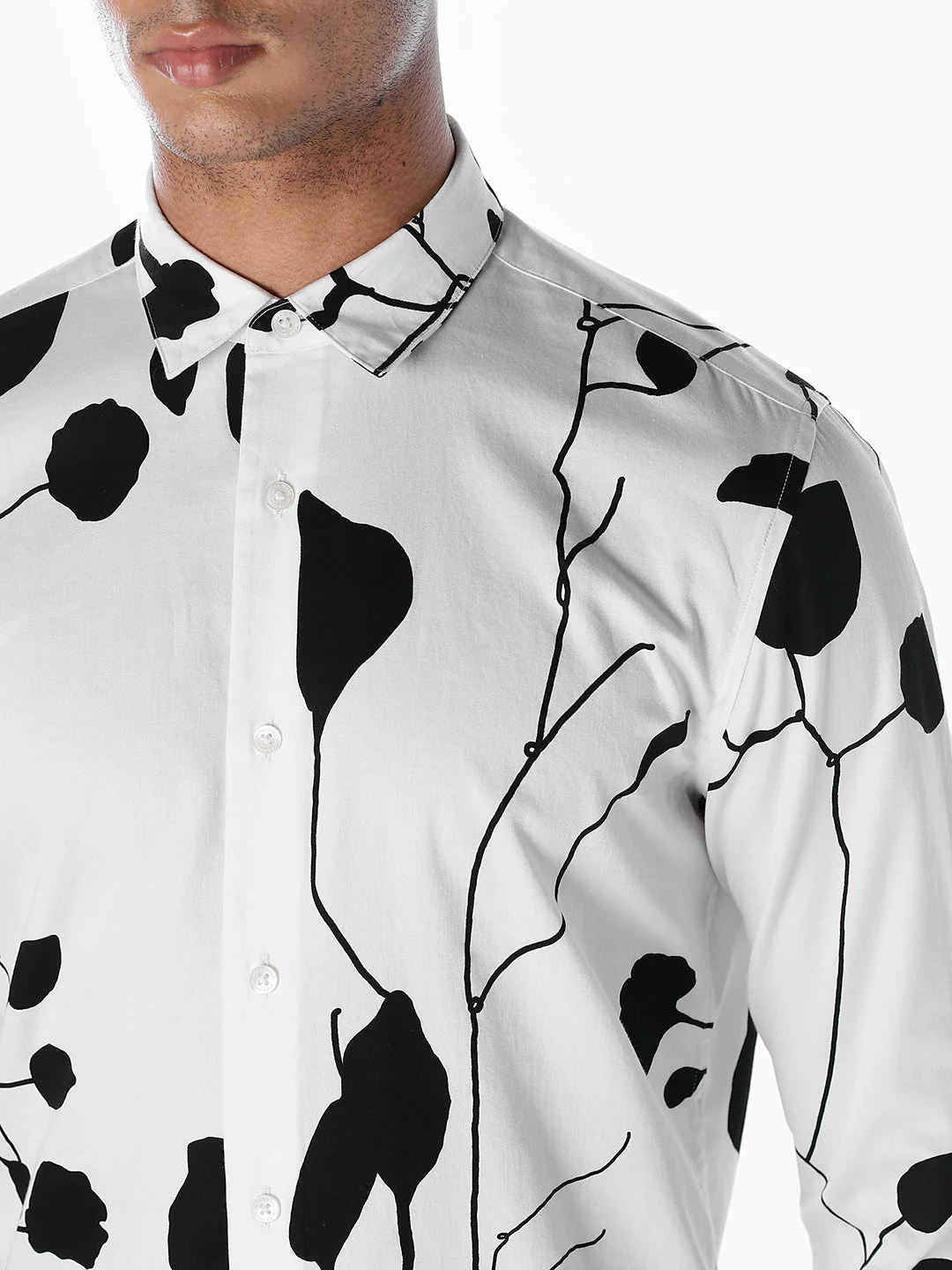 Monochrome Floral Slim Fit Shirt - Image 5