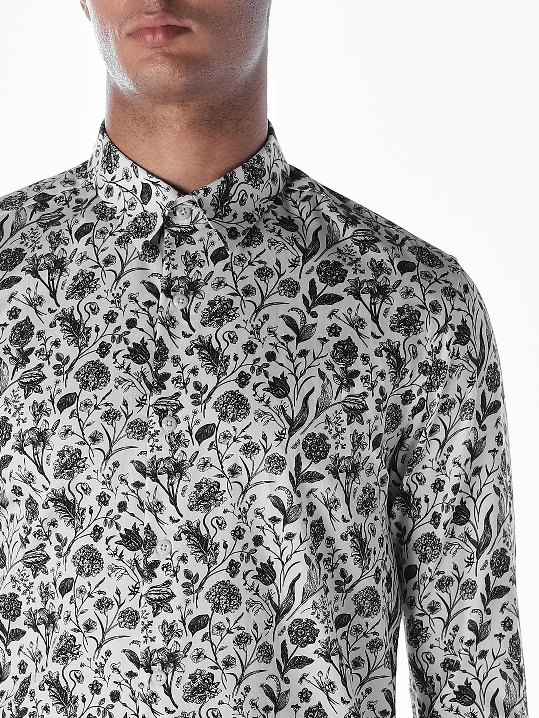White Printed Cotton Slim Fit Shirt - Image 5