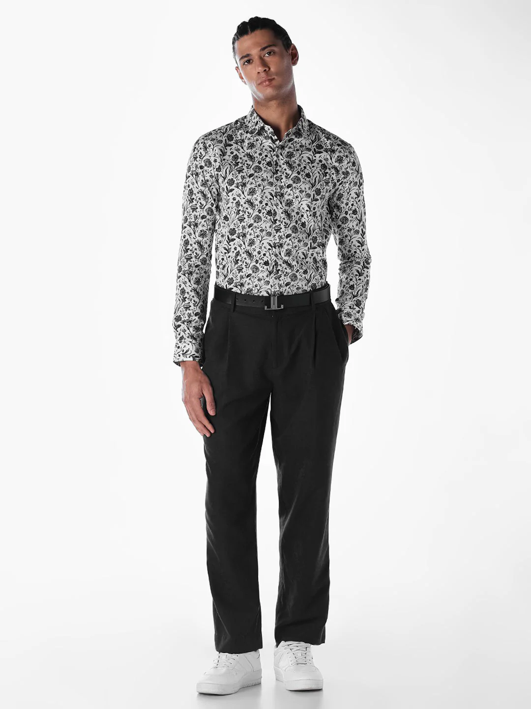 White Printed Cotton Slim Fit Shirt - Image 6