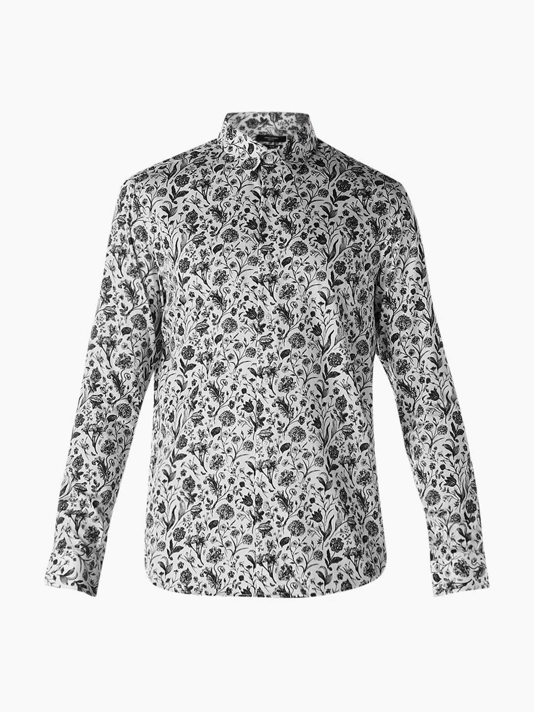 White Printed Cotton Slim Fit Shirt - Image 7