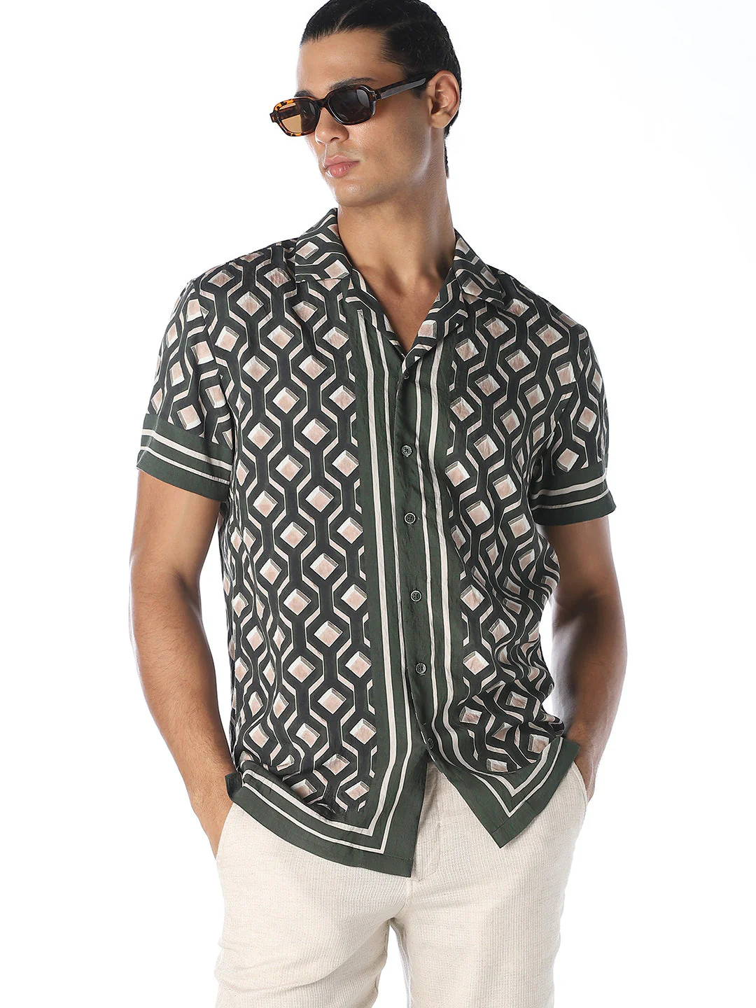 Green Printed Comfort Fit Shirt