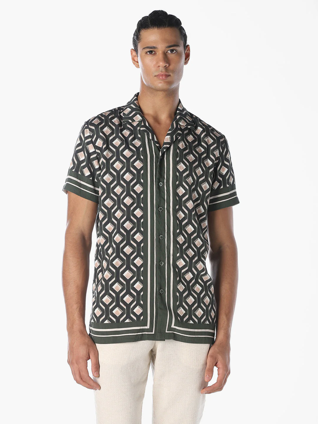 Green Printed Comfort Fit Shirt - Image 2