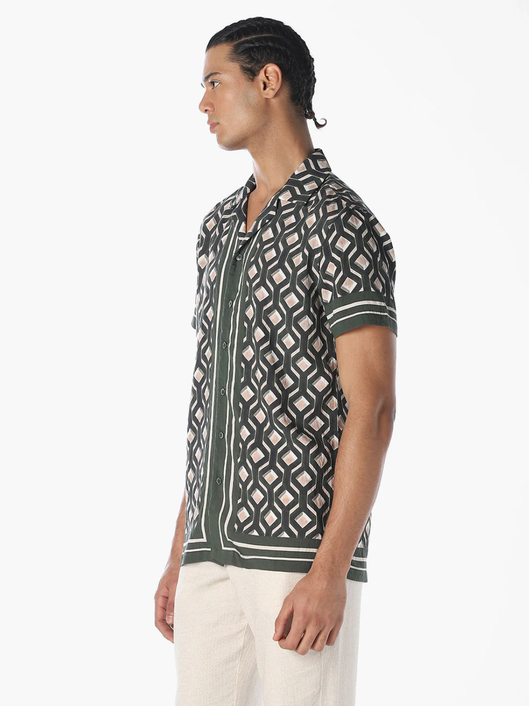 Green Printed Comfort Fit Shirt - Image 3