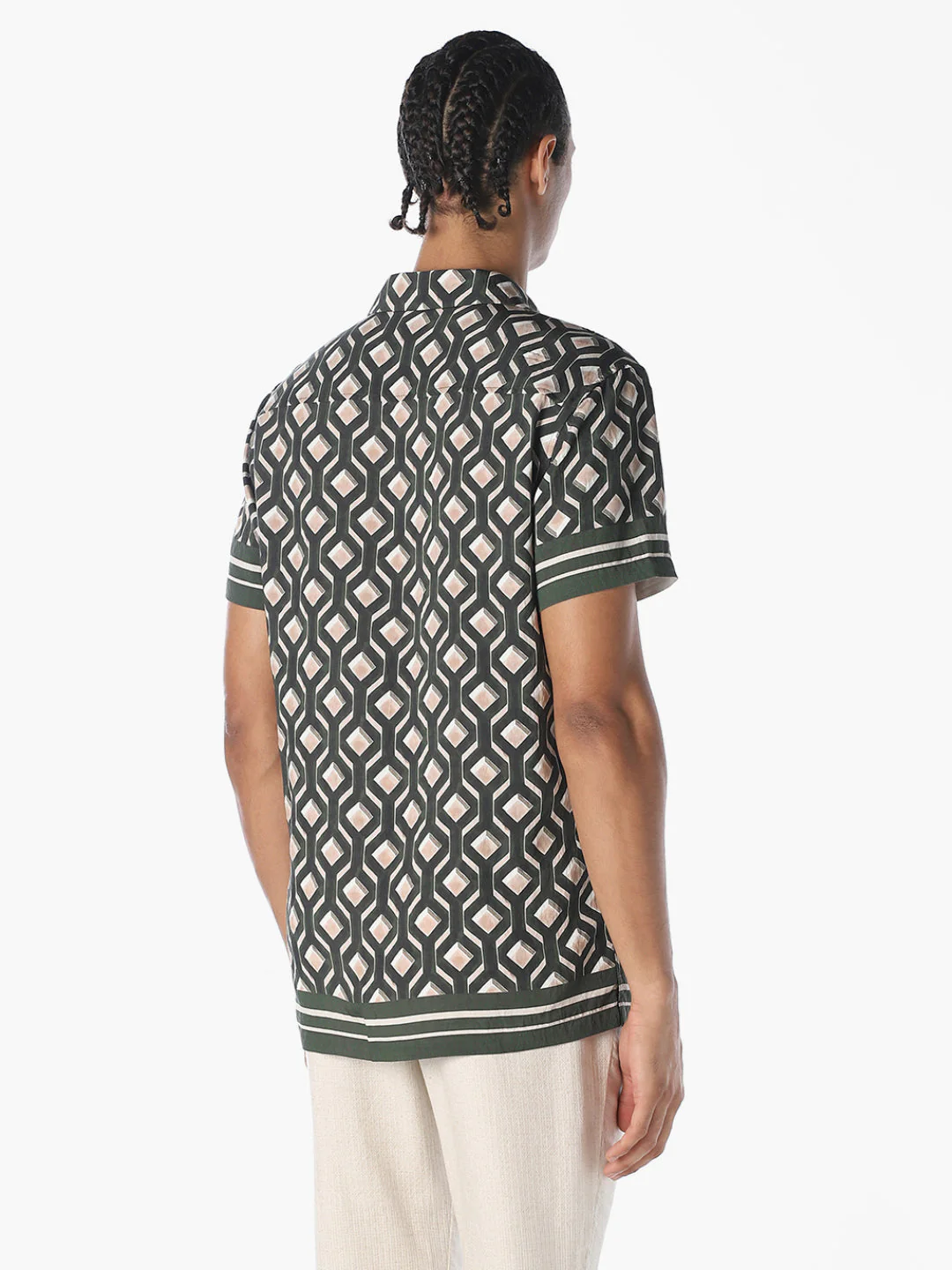 Green Printed Comfort Fit Shirt - Image 4