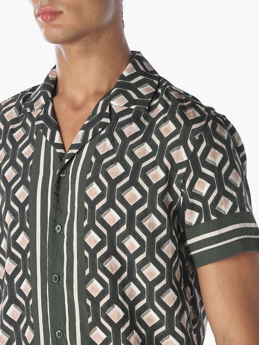 Green Printed Comfort Fit Shirt - Image 5