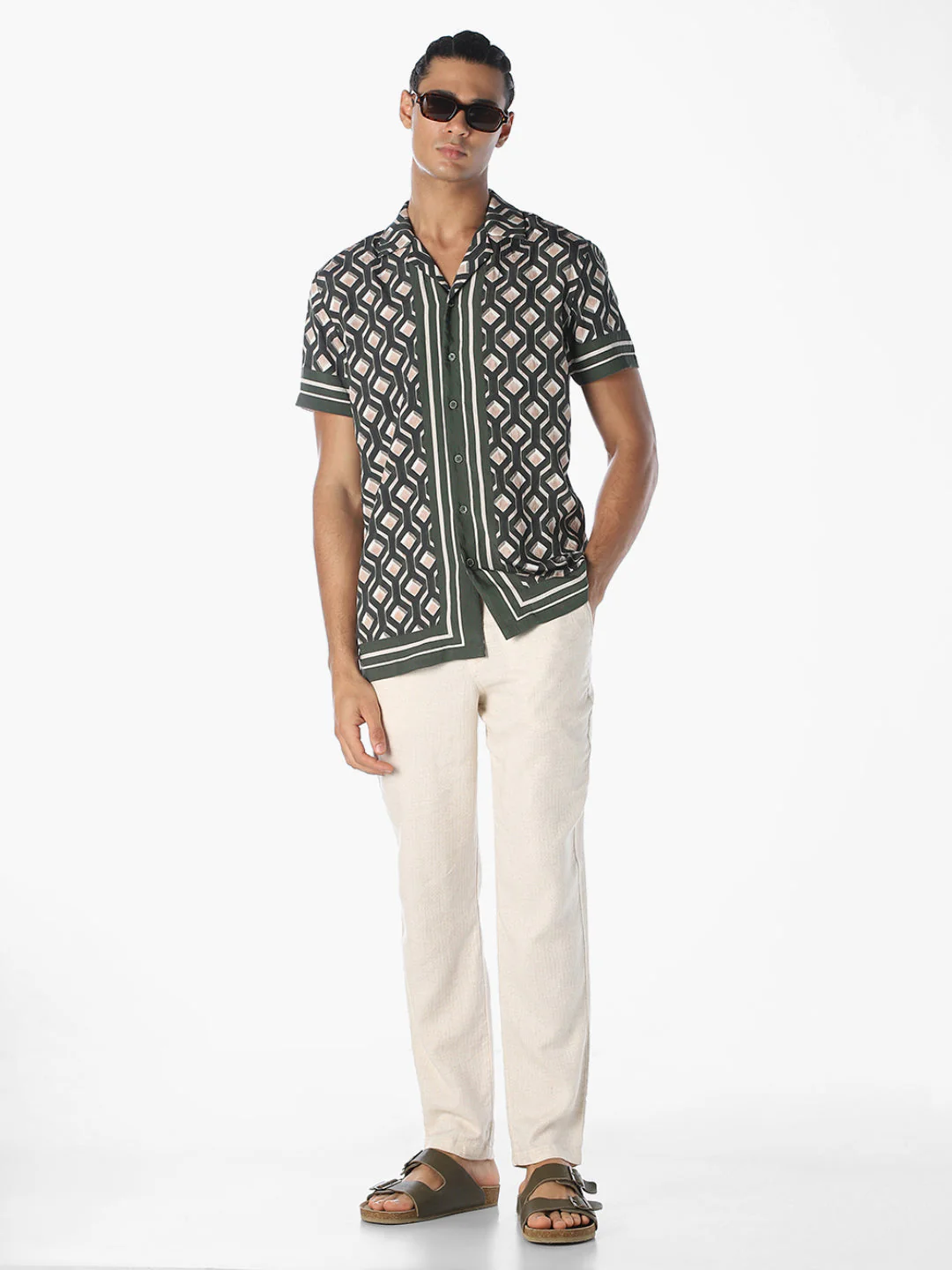Green Printed Comfort Fit Shirt - Image 6