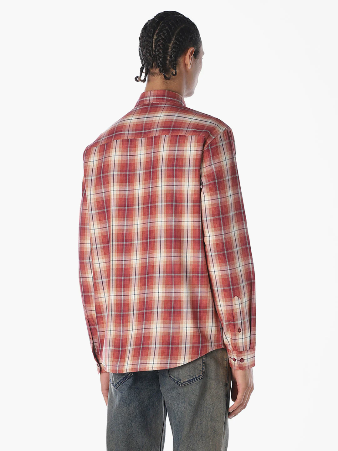 Patch Pockets Cotton Check Shirt - Red - Image 4