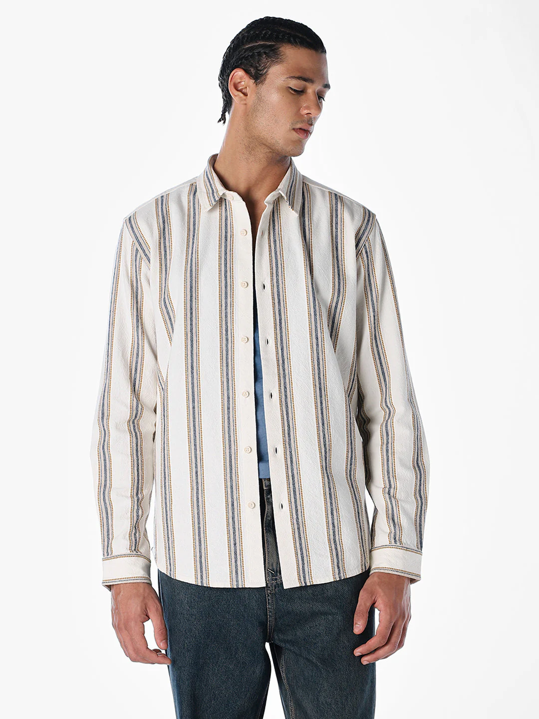 Cotton Striped Full Sleeves Shirt - Image 2