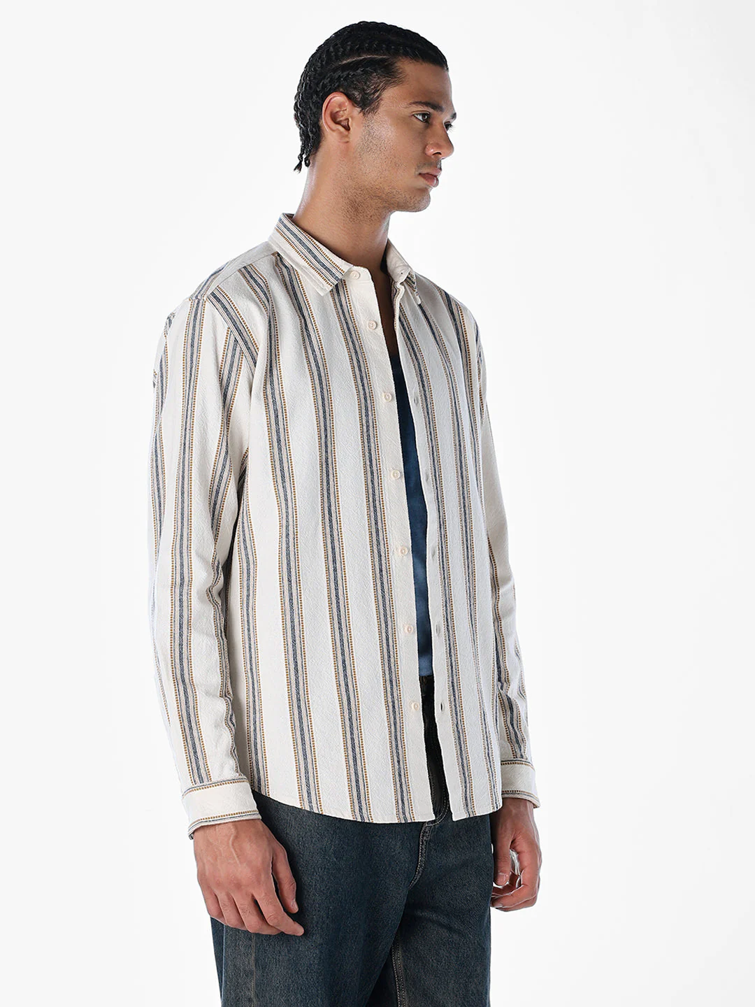 Cotton Striped Full Sleeves Shirt - Image 3