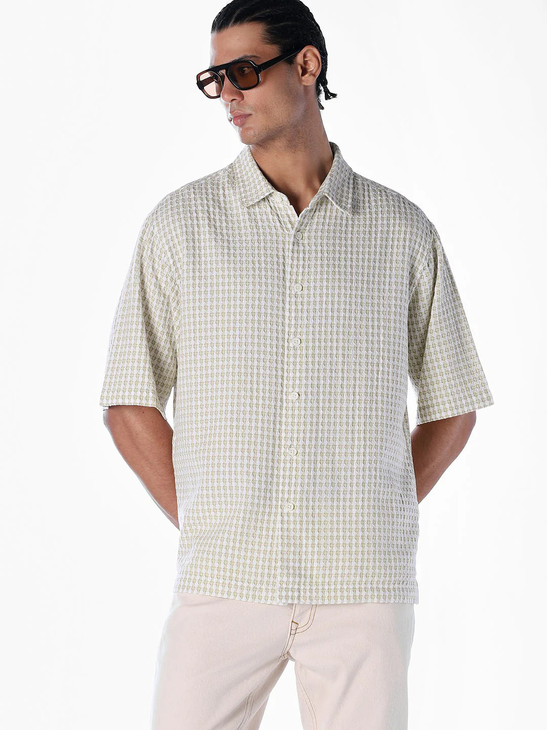 Dobby Short Sleeves Oversized Shirt