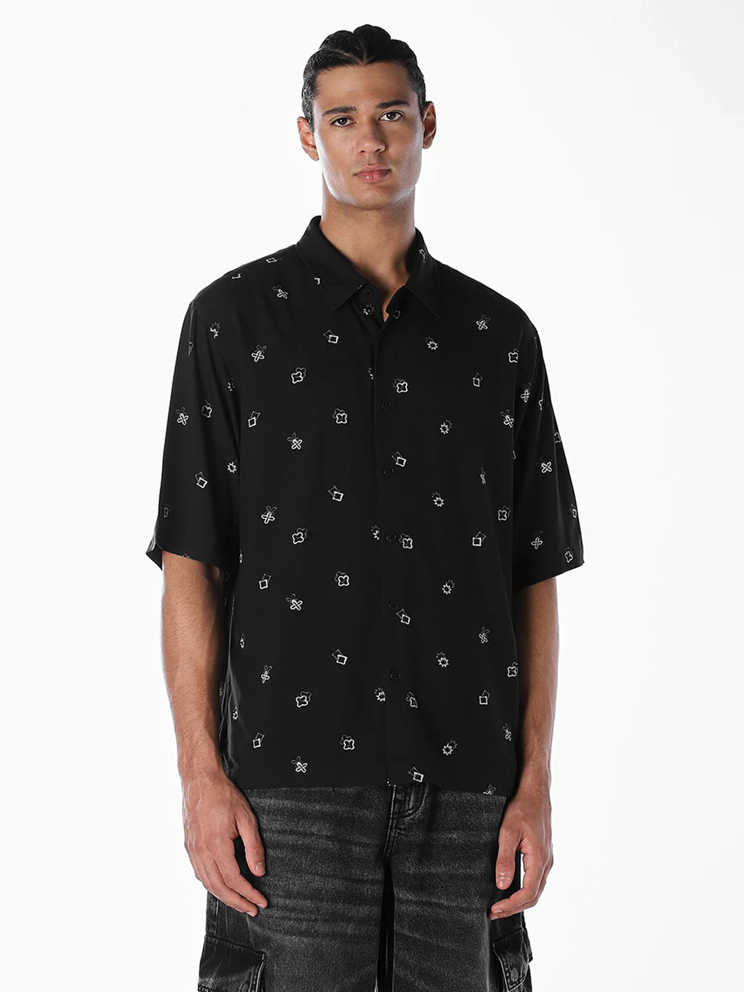 Black Printed Oversized Shirt - Image 2