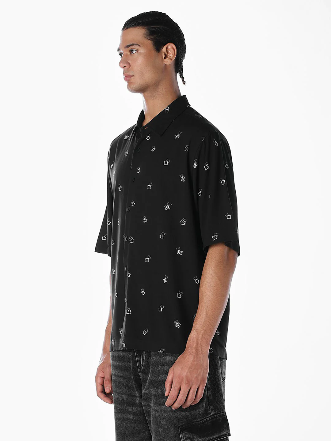 Black Printed Oversized Shirt - Image 3
