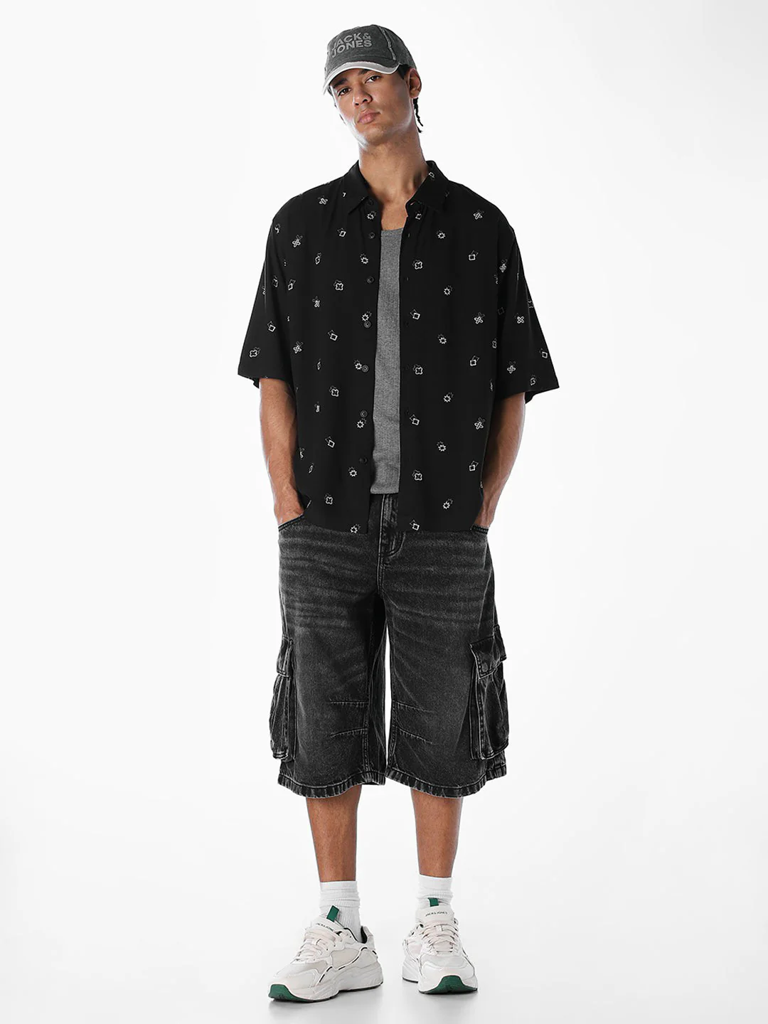 Black Printed Oversized Shirt - Image 6