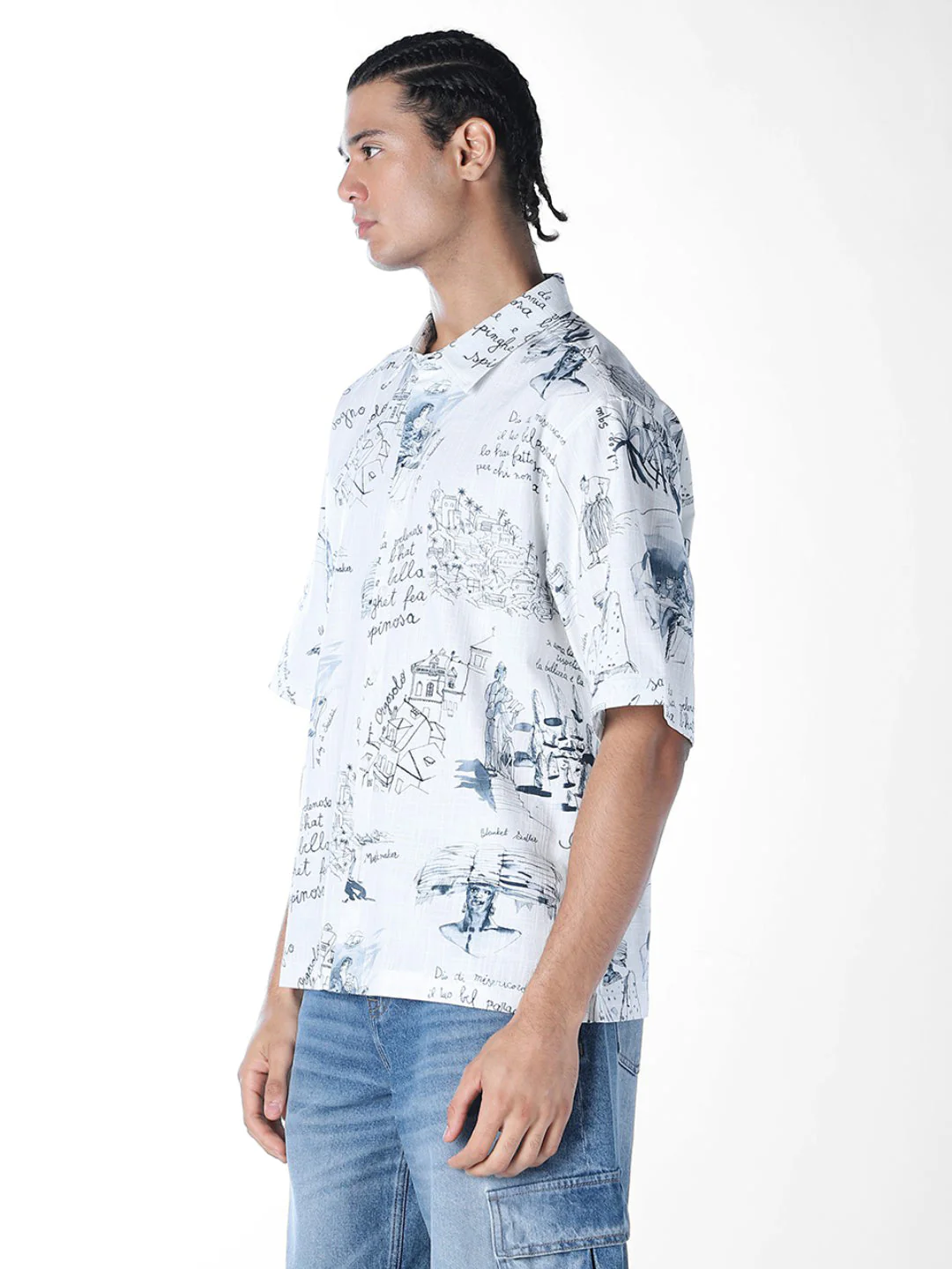 Linen Blend Printed Oversized Shirt - Image 3
