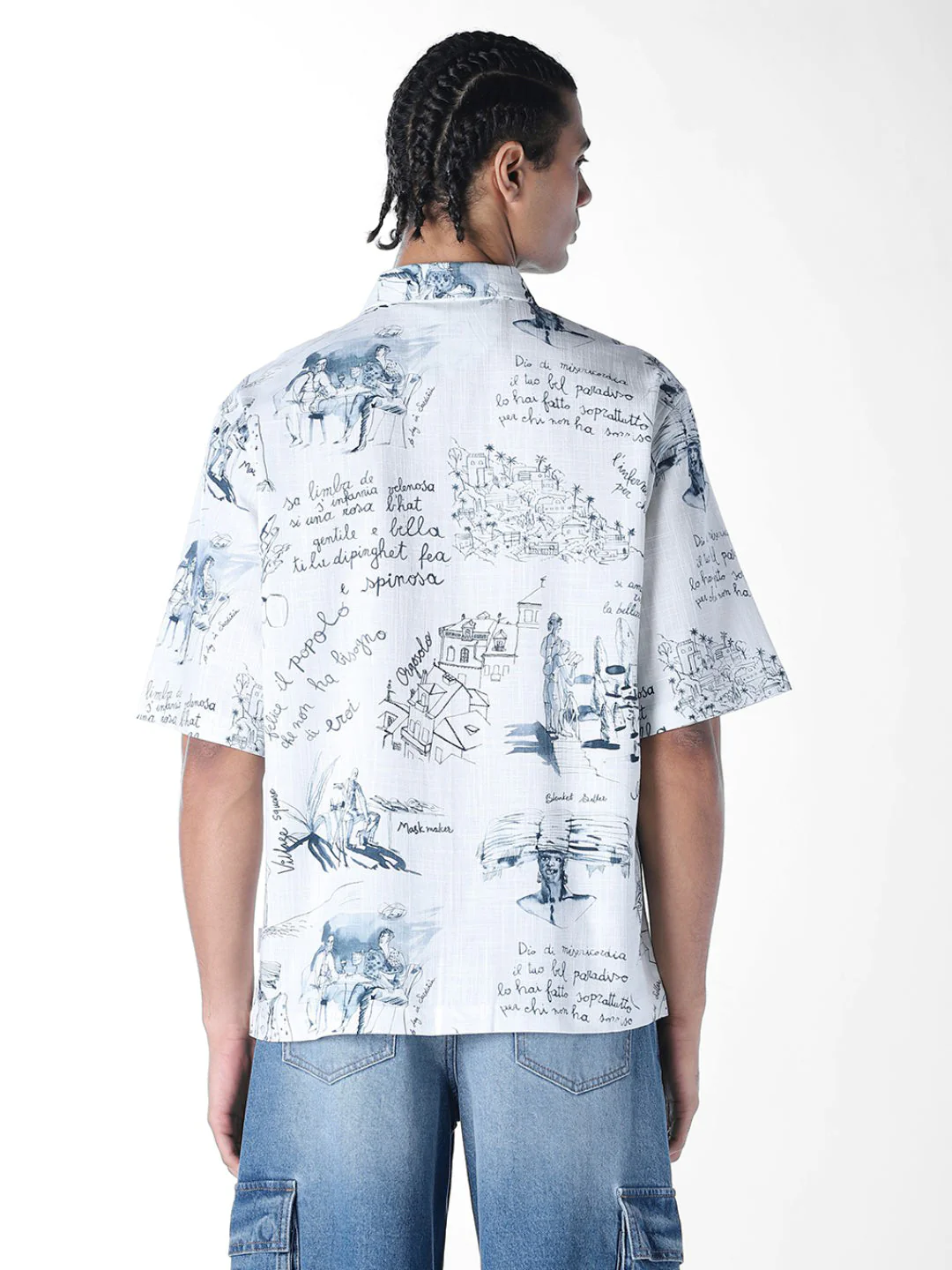 Linen Blend Printed Oversized Shirt - Image 4