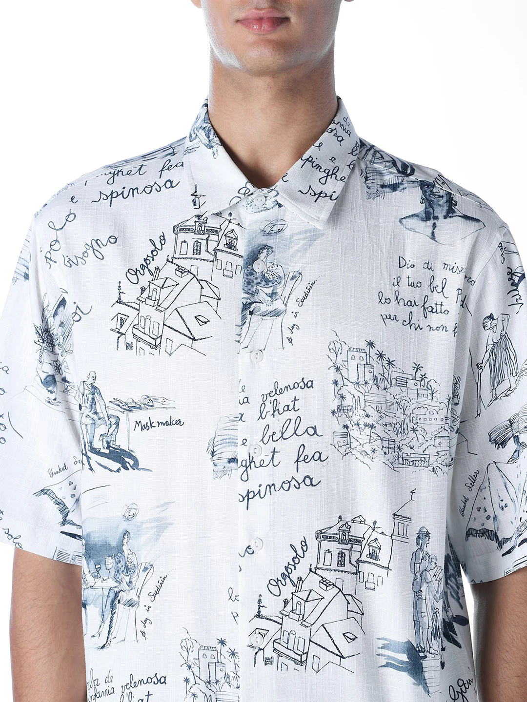 Linen Blend Printed Oversized Shirt - Image 5