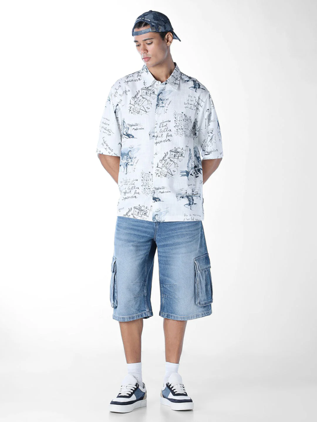 Linen Blend Printed Oversized Shirt - Image 6