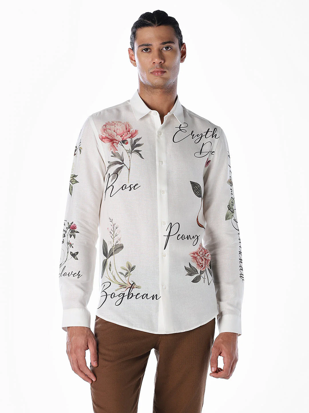 Linen Blend Floral Slim Fit Shirt - Image 2