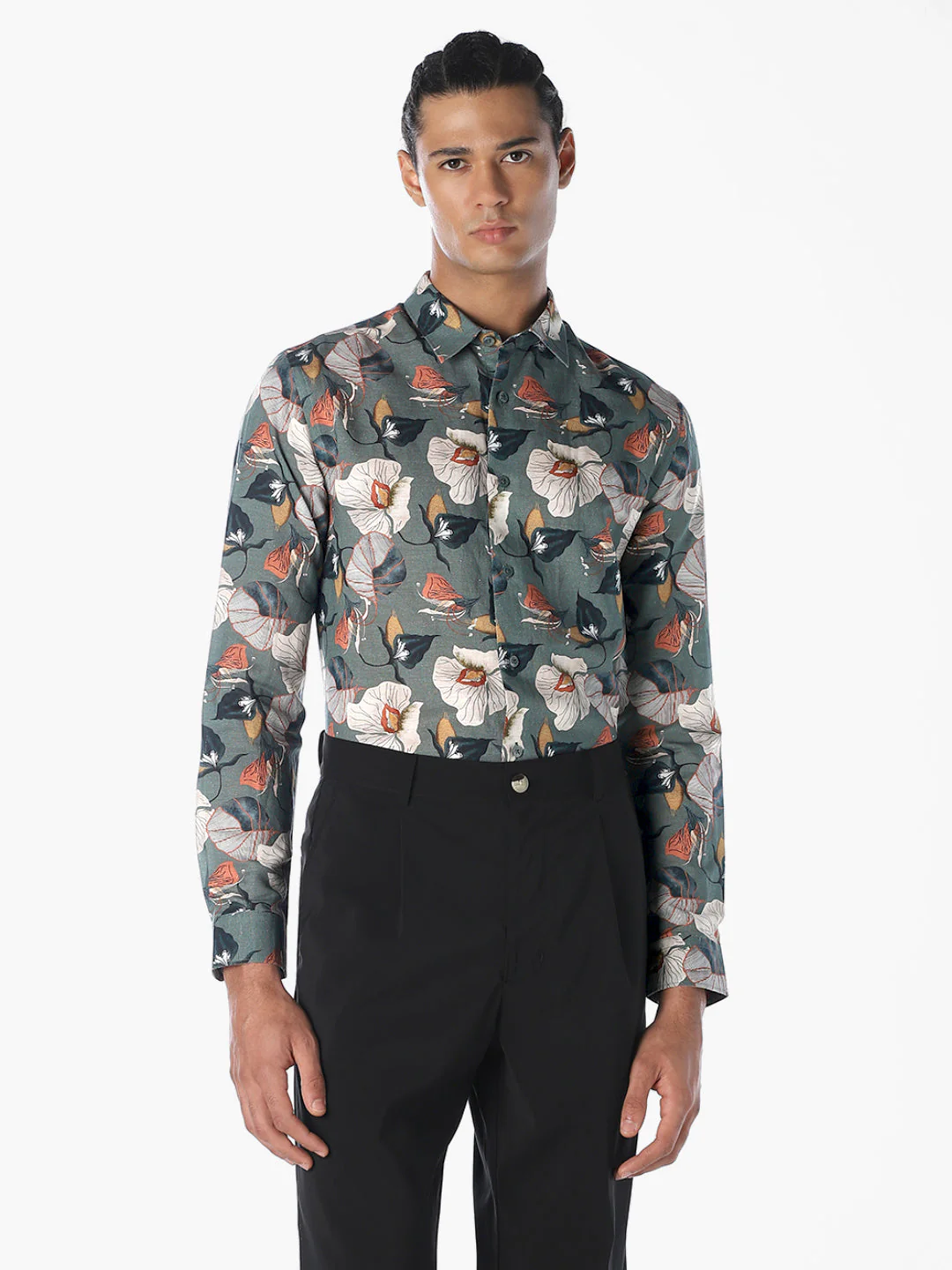 Linen Blend Printed Slim Fit Shirt - Image 2