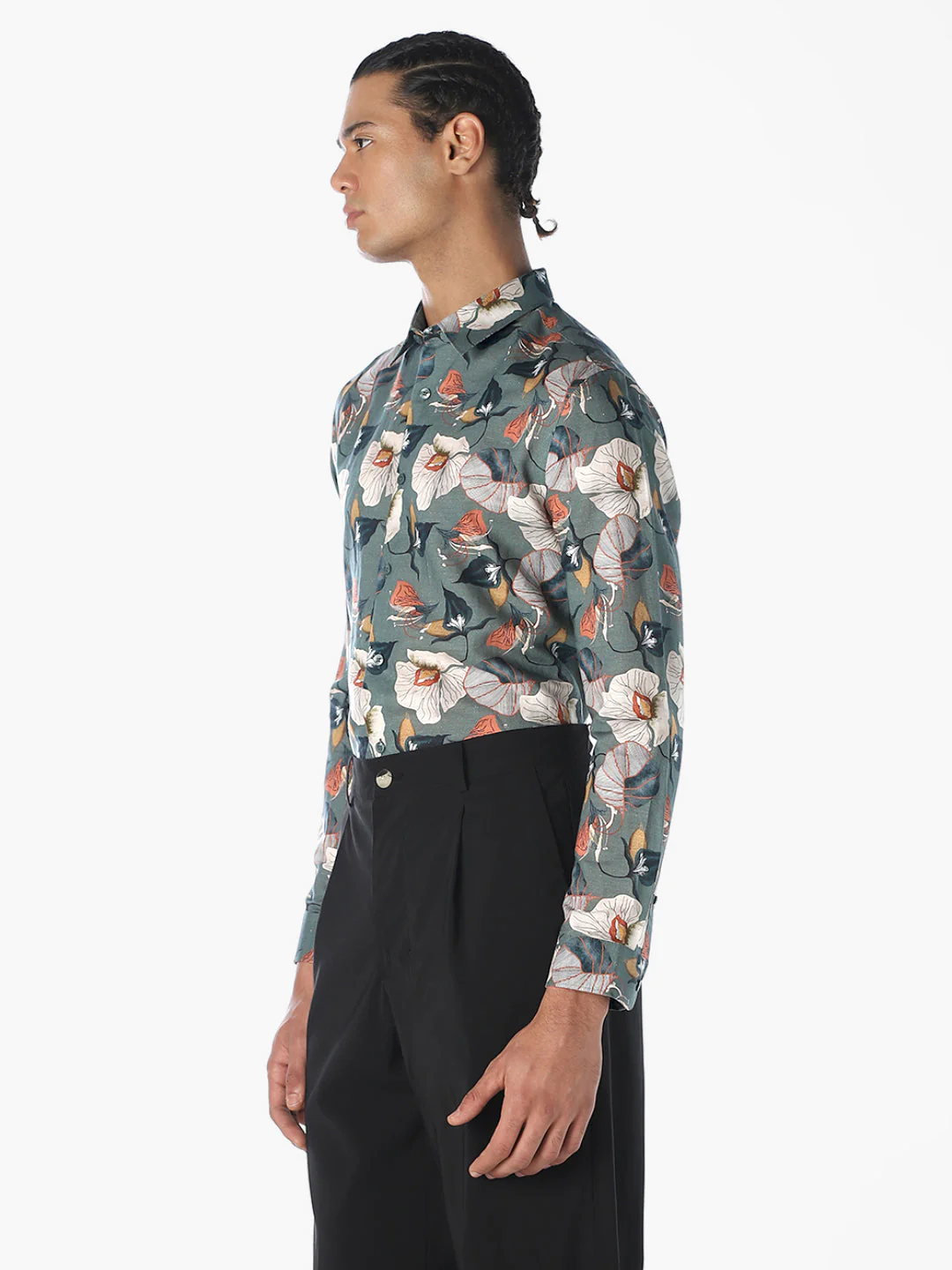 Linen Blend Printed Slim Fit Shirt - Image 3
