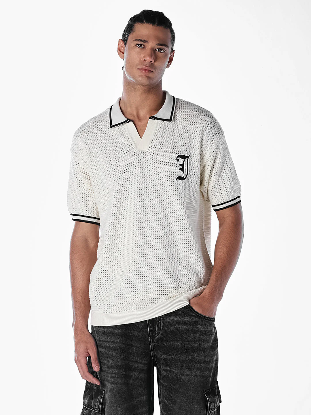 Applique Patchwork Knitted Polo - Image 2