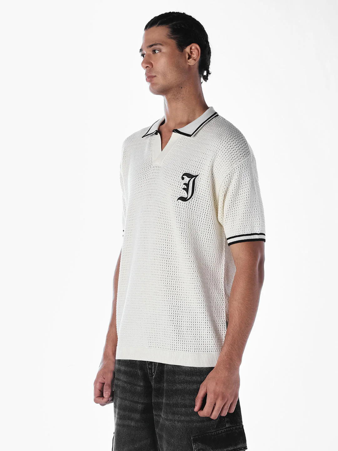 Applique Patchwork Knitted Polo - Image 3