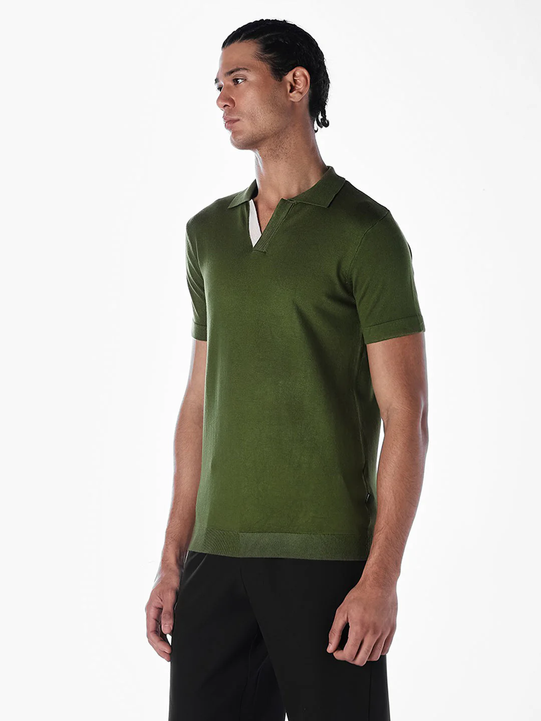Knitted Slim Fit Polo - Green - Image 3