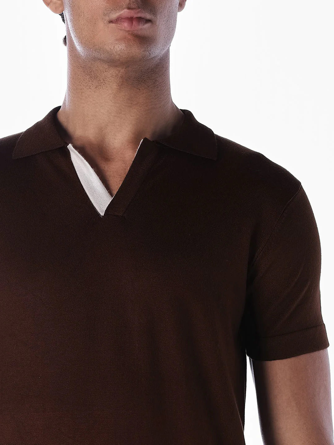 Knitted Slim Fit Polo - Brown - Image 5