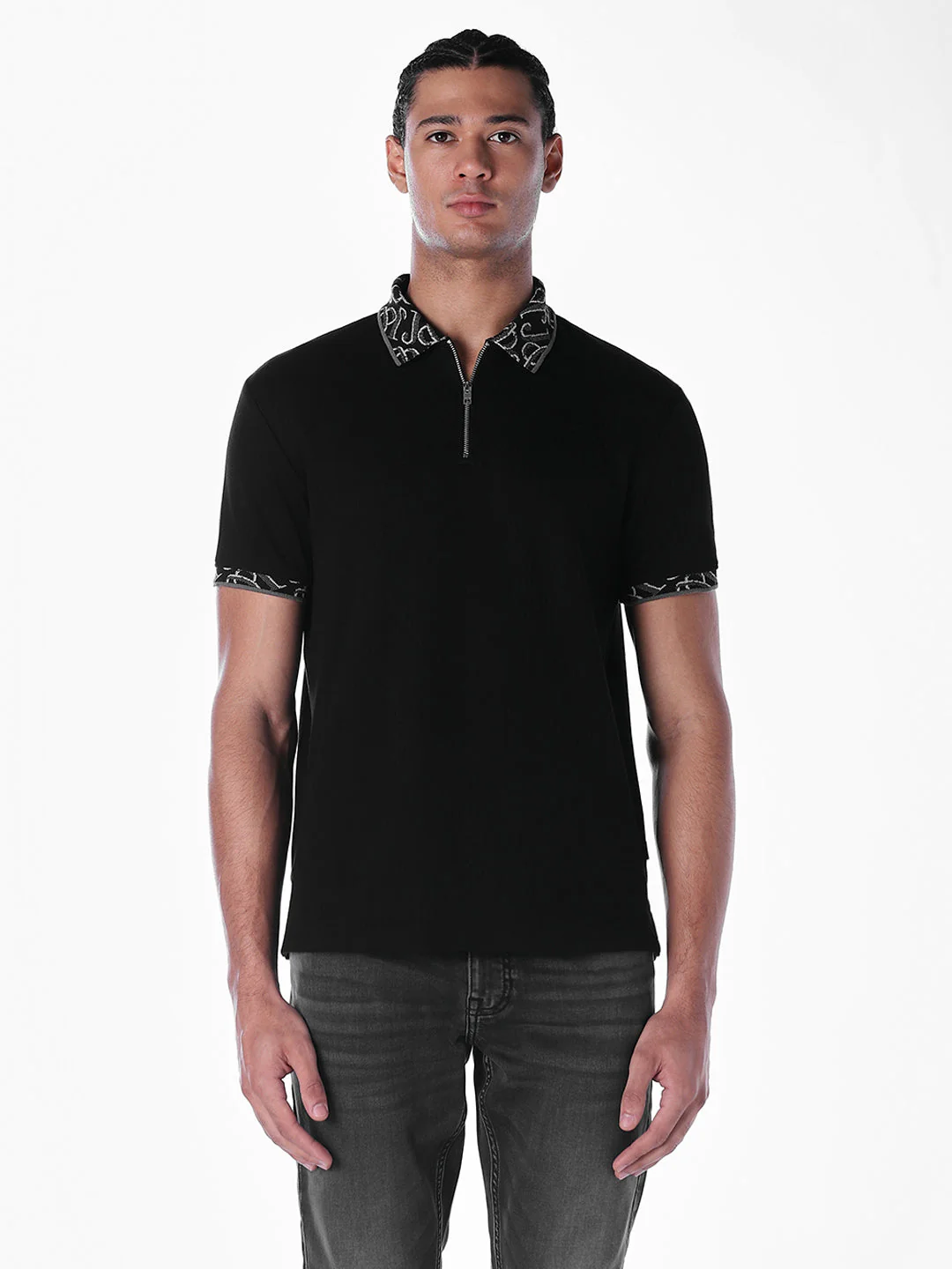 Jacquard Contrast Collar Polo - Image 2