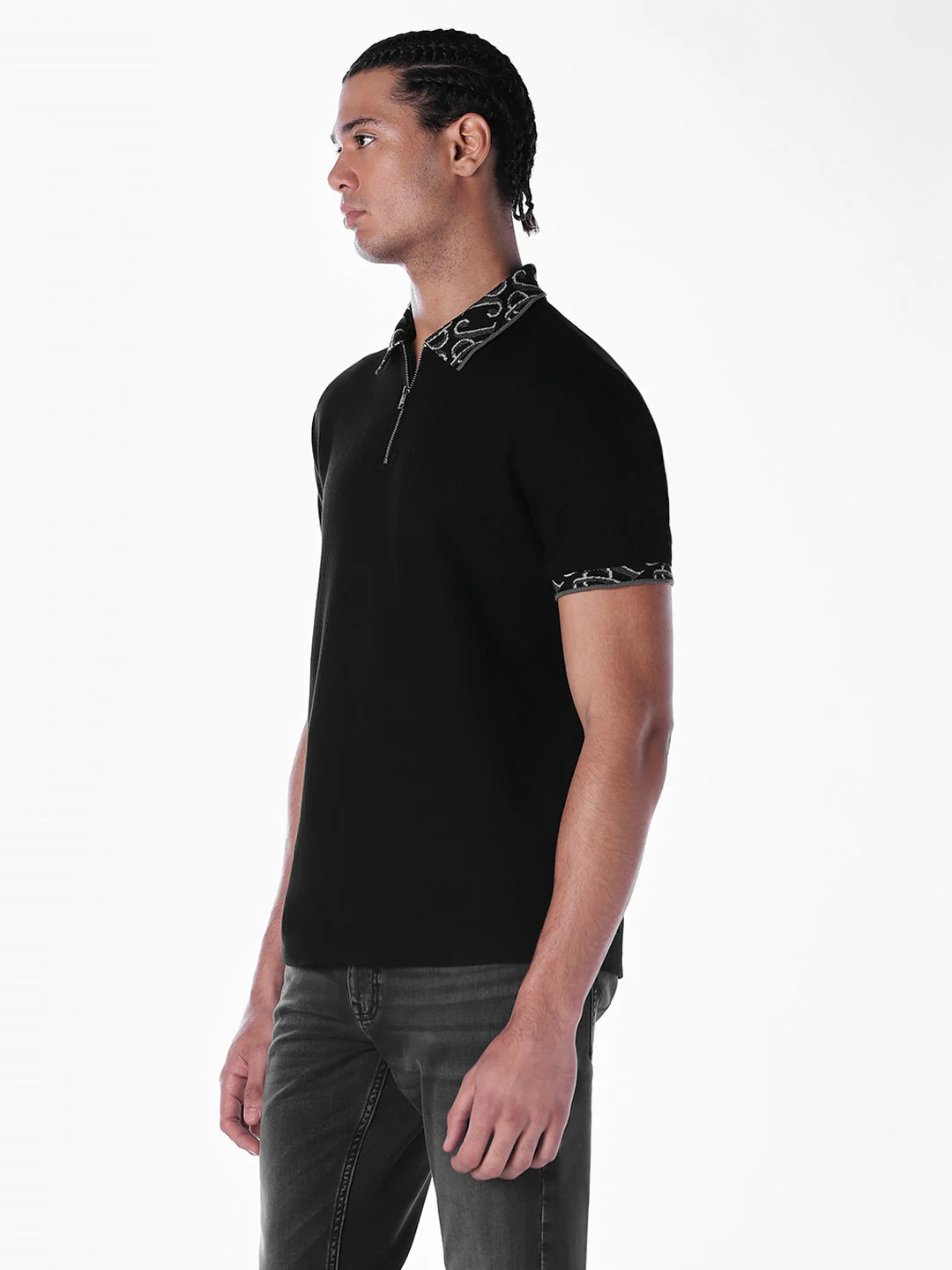 Jacquard Contrast Collar Polo - Image 3