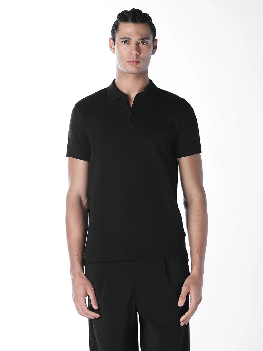 Black Zip Detail Cotton Polo - Image 2