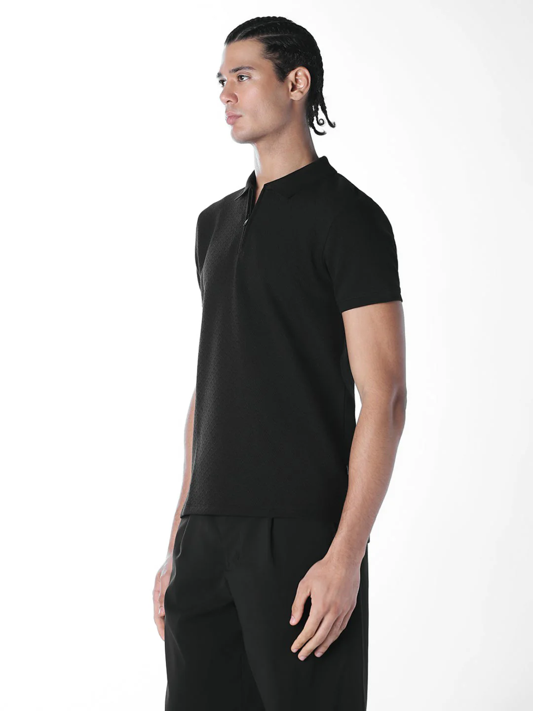 Black Zip Detail Cotton Polo - Image 3