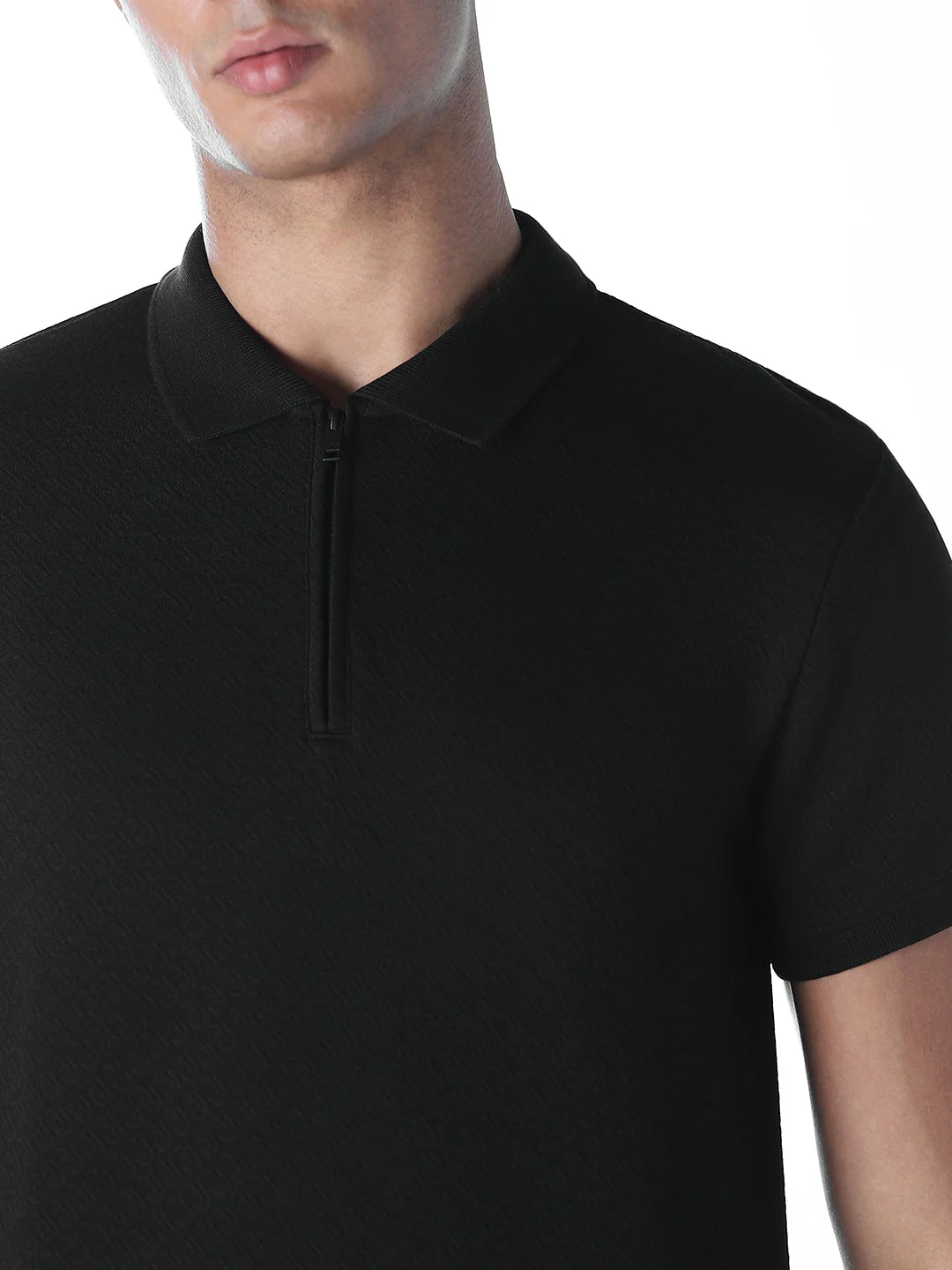 Black Zip Detail Cotton Polo - Image 5