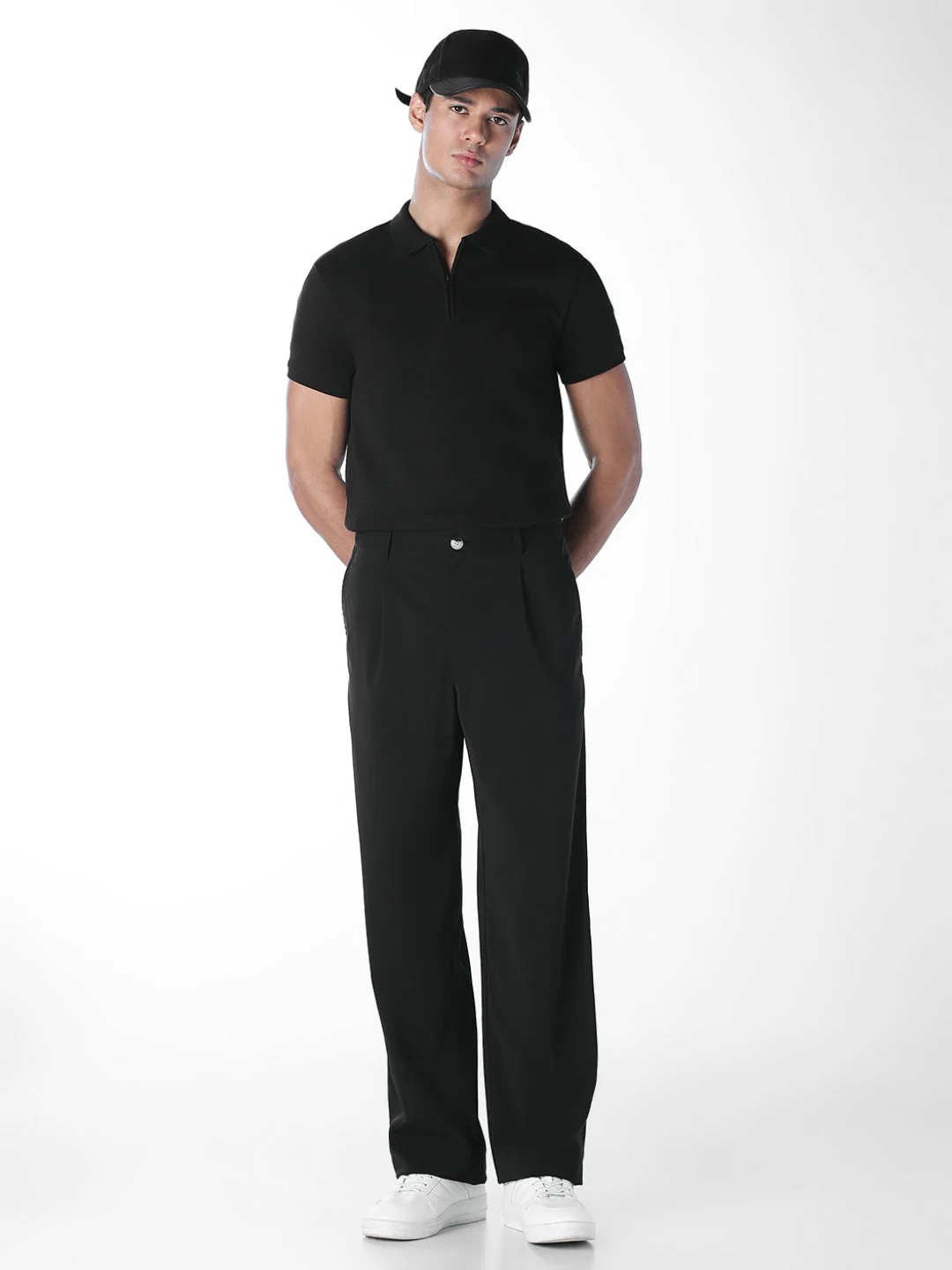 Black Zip Detail Cotton Polo - Image 6