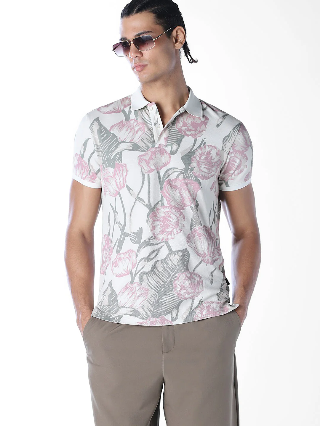 White Printed Cotton Polo