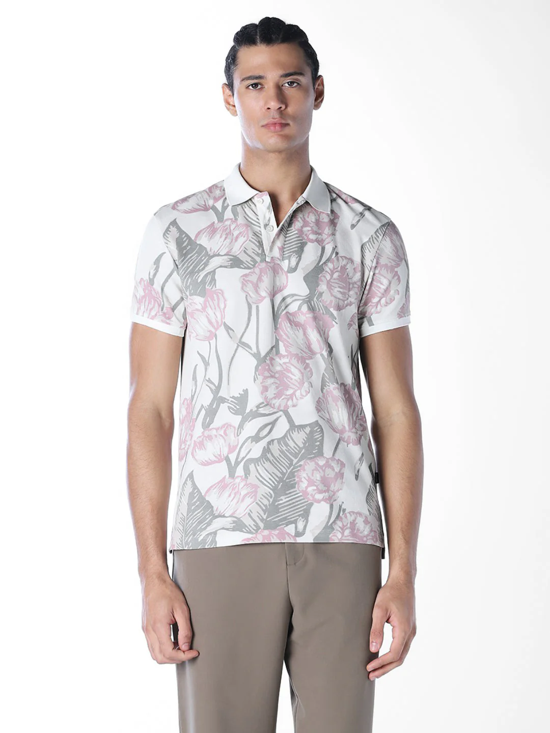 White Printed Cotton Polo - Image 2