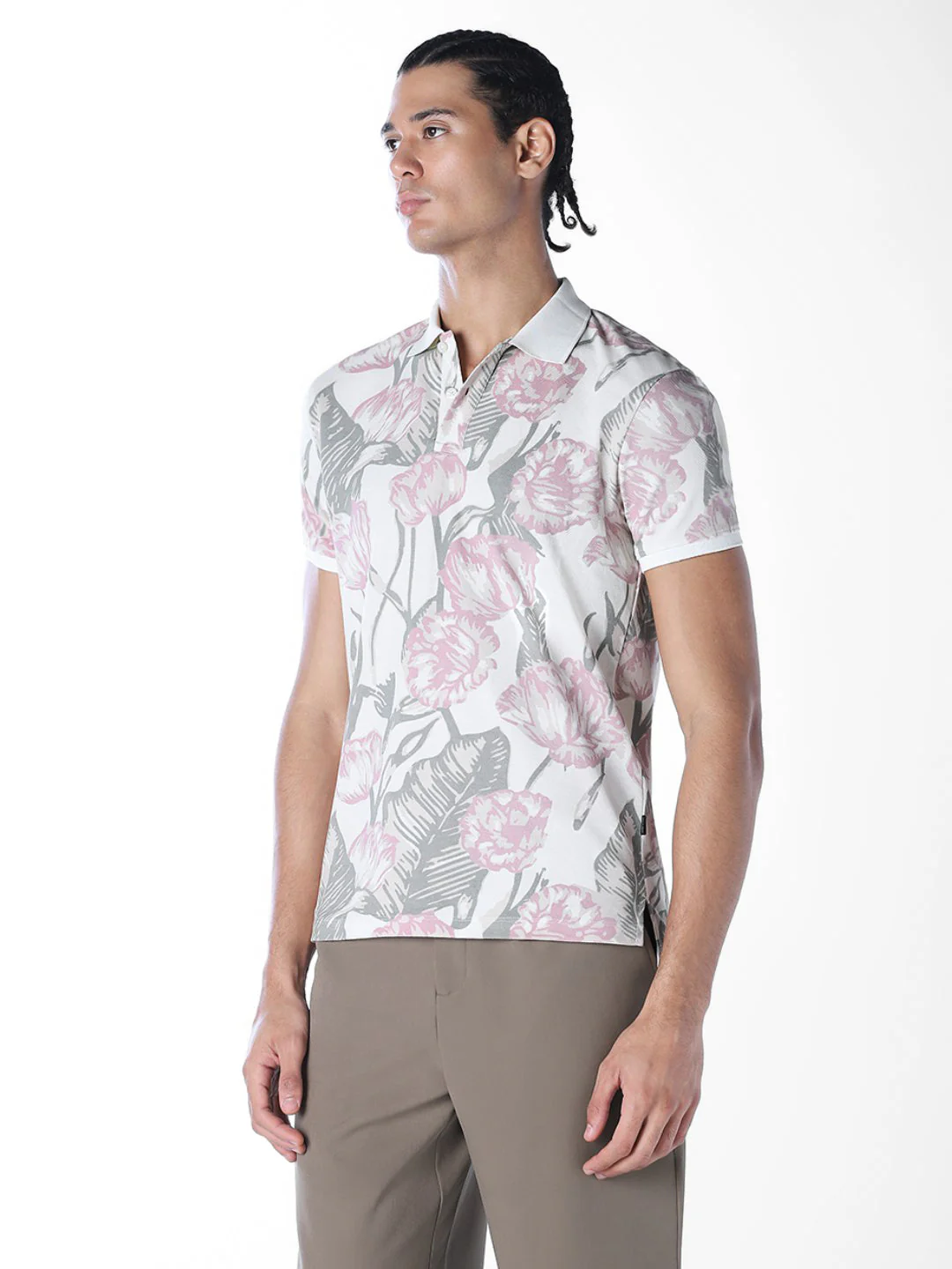 White Printed Cotton Polo - Image 3