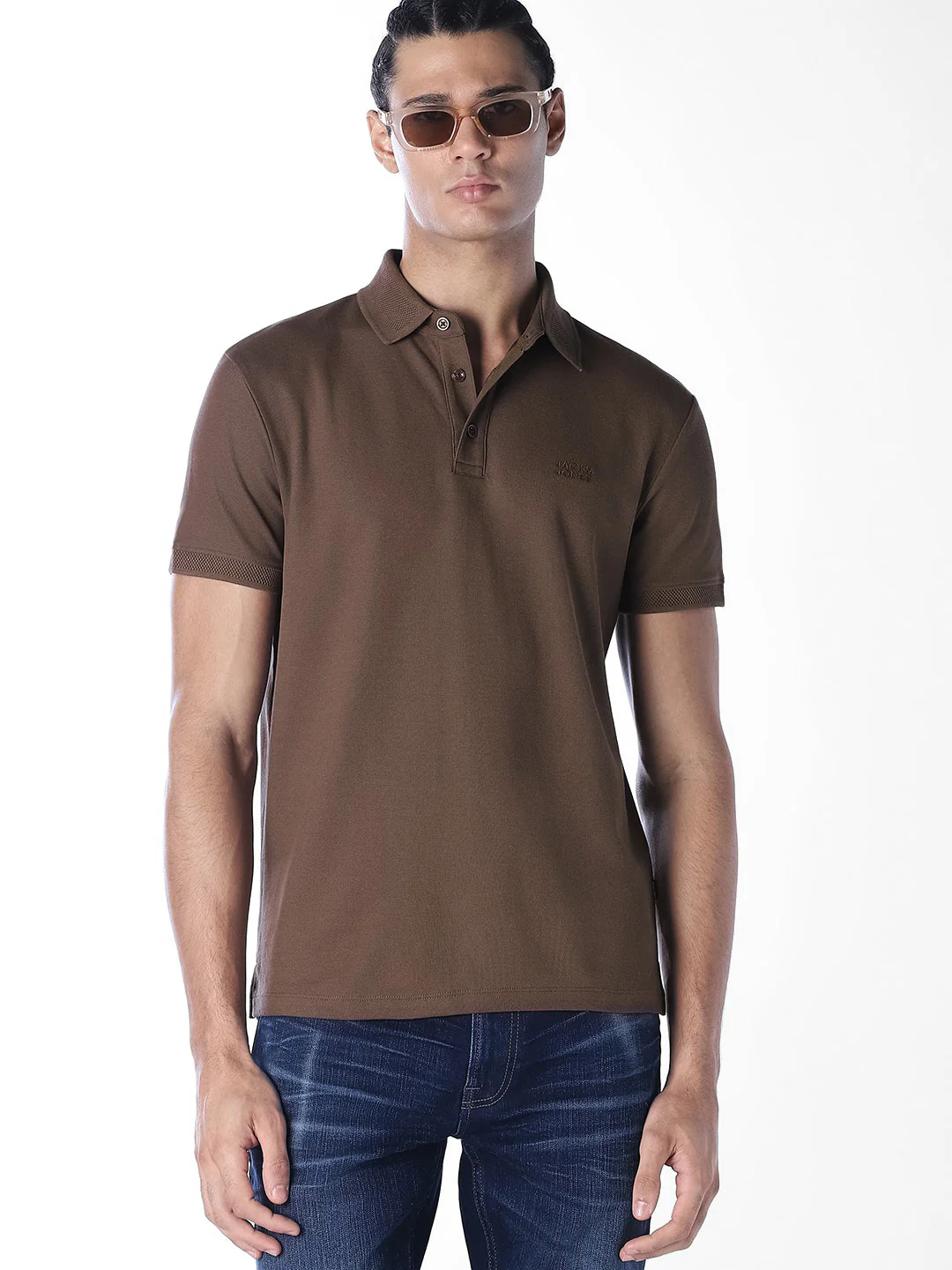 Knitted Logo Print Polo - Dark Brown